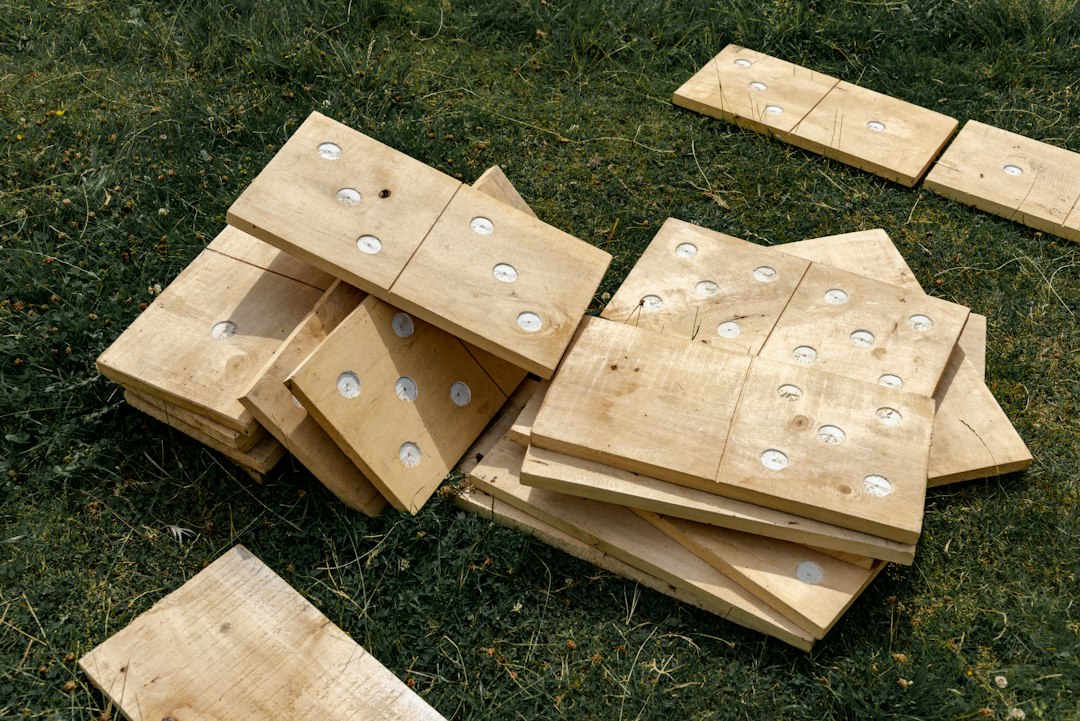 Cornhole boards on grass